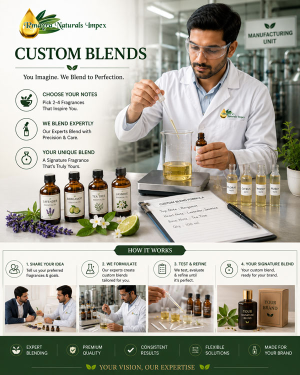 Custom essential oil blending and formulation — Rmayra Naturals Impex